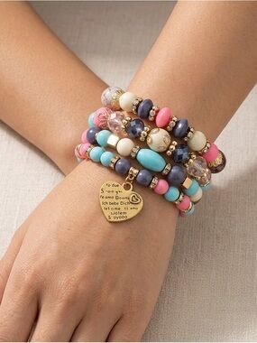 4pcs Boho Beaded Bracelet Set | Multicolor Stackable Stretch Bracelets